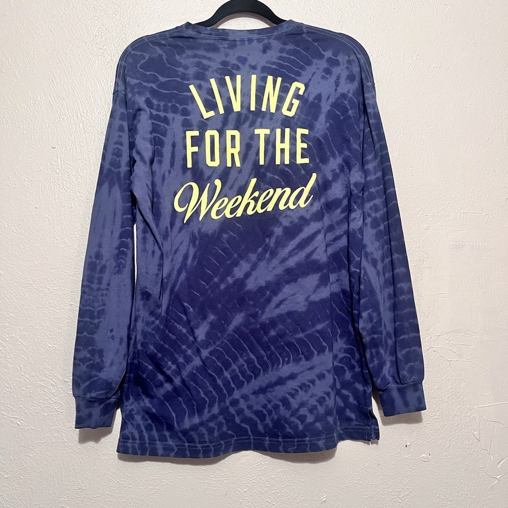 PINK Victoria's Secret Women Long Sleeve Living For The Weekend Blue Shirt Sz S